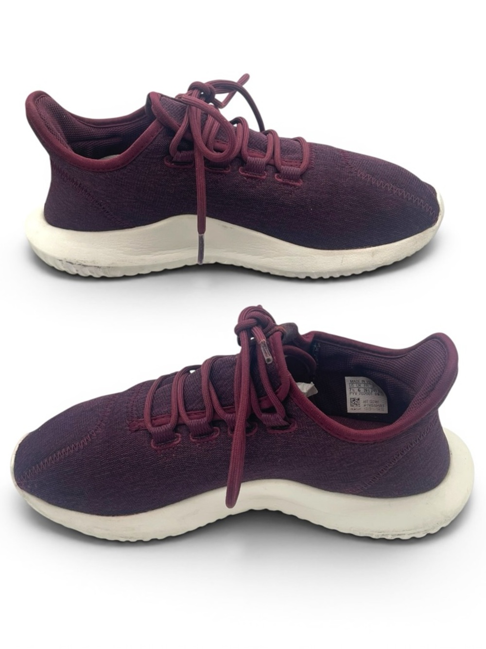 Adidas Tubular Shadow Burgundy Knit Sneakers Women’s 7.5 Casual Comfort - Picture 2 of 10